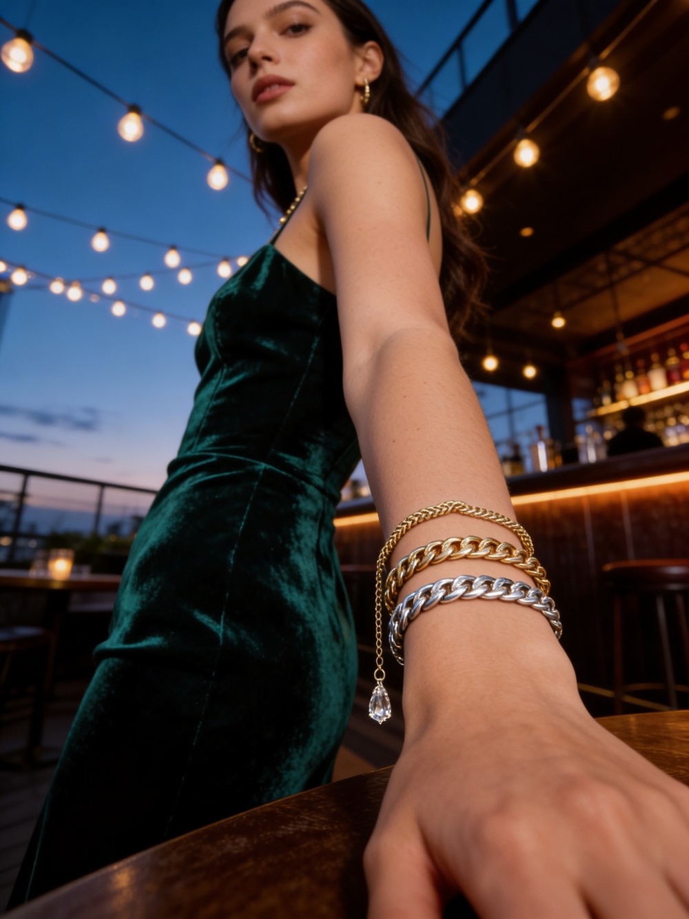 Mixed Metal Chain Bracelet Set with Charm - Gold & Silver
